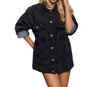 Giacca di Jeans Donna Larga - Camicia Donna Jeans Manica Lunga con Colletto Revers Invecchiato Giubbino Vintage Larghi Casual Leggeri vestibilità Regolare Denim Capispall