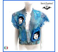 Giacca di Jeans Estiva da Donna Denim Patchwork Ava Gardner Ricamata Perle Pizzo