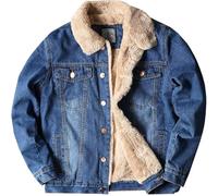 Giacca di Jeans Foderata da Uomo - Cappotto da Cowboy Western in Sherpa Invernale in Pile, Mantieni al Caldo Strumenti Antivento Addensare Jeans Trucker Capispalla, Abbottonato M, Blue, L