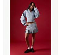 Giacca di jeans ispirata al vintage Y2K con maniche a palloncino, top corto di moda per adolescenti, chiusura con chiusura lampo frontale, vita aderente, giacca casual primaverile/autunnale per la scu