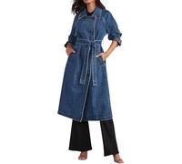 Giacca di Jeans Lunga Oversize da Donna Moda Donna Elegante Risvolto Vecchia Giacca di Jeans Primavera e Autunno Transizione Casual Giacca a Vento Vintage in Denim (Blu,XL)