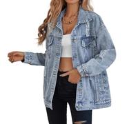 Giacca di jeans oversize per le donne giacca di jeans strappata boyfriend manica lunga Trucker Coat, Azzurro chiaro, Large