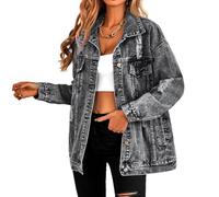Giacca di jeans oversize per le donne giacca di jeans strappata boyfriend manica lunga Trucker Coat, nero, X-Large