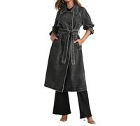 Giacca di jeans oversize vintage da donna a doppio petto in denim con cintura classica con risvolto a maniche lunghe vintage oversize