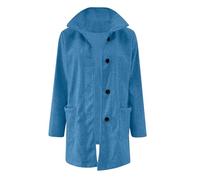 Giacca di lana da donna per le mezze stagioni, in pile, da donna, a maniche lunghe, con colletto alto, per il tempo libero, in cotone e lino, elegante giacca a vento, Celeste., 3XL