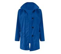 Giacca di lana da donna per le mezze stagioni, in pile, da donna, a maniche lunghe, con colletto alto, per il tempo libero, in cotone e lino, elegante giacca a vento, Blu, 3XL