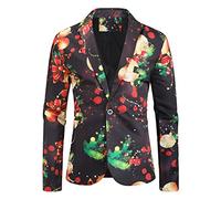 Giacca di Natale Uomo-Abiti Natalizi da Uomo Chaqueta Informal De Manga Larga con Botones De Solapa A La CáLida para Otoño E Invierno con Estampado De SueñO NavideñO para Hombre (Black, XXL)