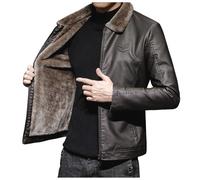 Giacca Di Pelle da Uomo Invernale Foderata,Bomber In Pelliccia Sintetica,Giacca Invernale In Pelle Calda,Giacca da Moto con Cerniera,Giacca da Aviatore Elegante Vintage con Collo In Pelliccia
