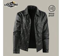 Giacca di pelle leggera da uomo, con piccolo colletto e bottoni a pressione, di colore unito, stile biker da esterno, perfetta per lo streetwear e gli spostamenti quotidiani, un regalo ideale per il t