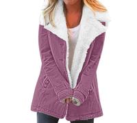 Giacca di peluche da donna, invernale, foderata in pile, taglie grandi, in pile, con risvolto, a maniche lunghe, calda, con bottoni, Lilla, 5XL