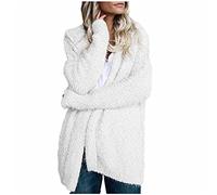 Giacca di peluche da donna, soffice, in pile, a maniche lunghe, con cappuccio, elegante, in pile, antivento, calda, per le mezze stagioni, bianco, S