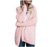 Giacca di peluche da donna, soffice, in pile, a maniche lunghe, con cappuccio, elegante, in pile, antivento, calda, per le mezze stagioni, Colore: rosa., XXL