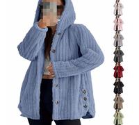 Giacca di peluche da donna Teddy, lunga, con cappuccio, giacca invernale calda, grande, in pile, a maniche lunghe, foderata, elegante, con bottoni, per attività all'aria aperta, Colore: rosa., xxl