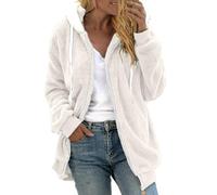 Giacca di peluche da donna Teddy Outdoor - Giacca invernale con cappuccio giacca in pile a maniche lunghe in pelliccia sintetica con cappuccio, giacca spessa, tinta unita, elegante Y2K, Beige7., 5XL