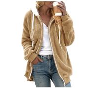 Giacca di peluche da donna Teddy Outdoor - Giacca invernale con cappuccio giacca in pile a maniche lunghe in pelliccia sintetica con cappuccio, giacca spessa, tinta unita, elegante Y2K, kaki5, M