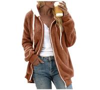 Giacca di peluche da donna Teddy Outdoor - Giacca invernale con cappuccio giacca in pile a maniche lunghe in pelliccia sintetica con cappuccio, giacca spessa, tinta unita, elegante Y2K, Marrone2, 3XL