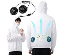 Giacca di Raffreddamento da Uomo con Ventola Prevenzione di Colpi di Calore Vestiti climatizzati Protezione Solare Giacca Fredda di Ghiaccio per Lavoro con Tempo Caldo,Bianca,4XL