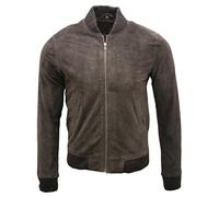 Giacca di Varsity Bomber in Pelle Scamosciata Marrone Con Cappuccio Marrone