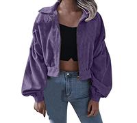 Giacca di Velluto A Coste Donna con Collo A Ribalta E Zip per Stile Corto E alla Moda con Maniche Lunghe Design Solido Giacca Donna Elegante Pratica