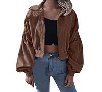 Giacca di Velluto A Coste Donna con Collo A Ribalta E Zip per Stile Corto E alla Moda con Maniche Lunghe Design Solido Giacca Donna Elegante Pratica