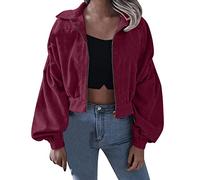 Giacca di Velluto A Coste Donna con Collo A Ribalta E Zip per Stile Corto E alla Moda con Maniche Lunghe Design Solido Giacca Donna Elegante Pratica