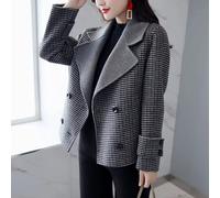 Giacca Donna Cappotto Cappottino Slim Elegante Cintura Over Grigio Scacchi 80909