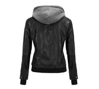 Giacca Donna Corta Pelle Sintetica con Cappuccio Rimovibile Foderata Autunno Inverno Giubbotto Caldo Comodo Casual Urbano Stile Moderno Capospalla Elegante (Black, M)