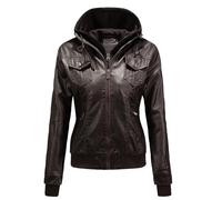 Giacca Donna Corta Pelle Sintetica con Cappuccio Rimovibile Foderata Autunno Inverno Giubbotto Caldo Comodo Casual Urbano Stile Moderno Capospalla Elegante (Brown, XXL)