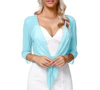 Giacca Donna Elegante,Coprispalle Da Donna Bolero Giacca Manica A 3/4 Arricciato Annodato Estivo Aperto Davanti Cardigan Top Annodato Elegante Copricostume Da Spiaggia per Abito Sera Matrimonio Azzu