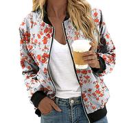 Giacca Donna Fiori Bomber, Giacca Donna Estiva, Con Cerniera Vintage Universitaria Pilota Breve Blouson Cappotto Sport Basic Fitness Allenamento Punk Cerniera Senza Cappello Outerwear