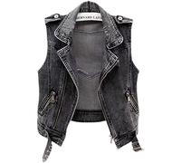 Giacca Donna, Gilet Di Jeans Da Donna Nero Strappato Con Cerniera Senza Maniche In Difficoltà Cappotto Da Motociclista Jean Gilet Di Jeans Sbiadito Con Lavaggio Distressed Retrò Capispalla Sciolti