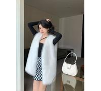 Giacca Donna Gilet Imbottito Pelliccia Sintetico Elegante Bianco 86894
