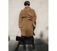 Giacca donna morbido cappotto cappottino cintura accappatoio beige marrone 1382