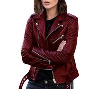 Giacca Ecopelle Donna Corta Giubbino Ecopelle Donna Giacca Biker Jacket Donna Giubbotto Similpelle Faux Leather Jacket Donna Giacche Ecopelle Giacca Bikers Finta Pelle Donna Curvy Primavera Rosso 4XL