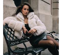 Giacca elegante corta con colletto morbido e soffice di ultima moda per le donne L,M,S,XSPelliccia finta