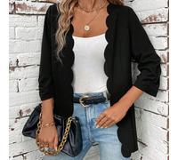 Giacca elegante nera da donna, stile "Old Money" per la scuola, abiti da donna per l'autunno, abbigliamento da insegnante con bordi a conchiglia, giacche casual da donna per la primavera/autunno con m