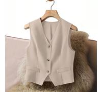 Giacca elegante senza maniche con scollo a V da donna, giacca con bottoni frontali alla moda per tutte le stagioni, adatta per l'estate L,M,S,XLPoliestere