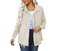 Giacca esterna antipioggia con cappuccio, cardigan solido, giacca antivento da donna, beige., S