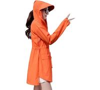 Giacca Estiva con Cappuccio, di Media Lunghezza, Protezione UV A Tutto Tondo, Traspirante, Assorbente del Sudore, Abbigliamento con Protezione Solare A Maniche Lunghe, Orange, L