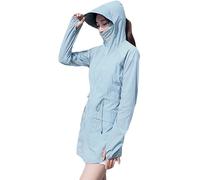 Giacca Estiva con Cappuccio, di Media Lunghezza, Protezione UV A Tutto Tondo, Traspirante, Assorbente del Sudore, Abbigliamento con Protezione Solare A Maniche Lunghe, Blue, XXL