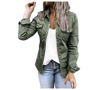 Giacca estiva da donna, elegante, sciancrata, elasticizzata, a maniche lunghe, cardigan leggero, vintage, giacca corta in denim, giacca estiva leggera, giacca sportiva, verde, L