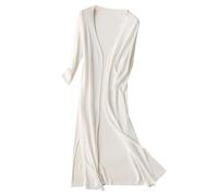Giacca estiva da donna, leggera e lunga: cappotto da donna, elegante giacca primaverile, estiva, sottile, casual, a maniche lunghe, cardigan, cardigan aperto, camicetta lunga, bianco, XXXL