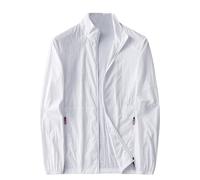 Giacca estiva leggera da uomo, a maniche lunghe, estiva, per il tempo libero, per le mezze stagioni, per lo sport all'aria aperta, semplice giacca a vento, O bianco., XXL