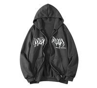 Giacca Felpa con Cappuccio E Zip Stampa Gotica Street Fashion Unisex con Coulisse 90s E Girl Top Maglia per Lavoro Invernale Comoda alla Moda (Grey, S)