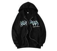 Giacca Felpa con Cappuccio E Zip Stampa Gotica Street Fashion Unisex con Coulisse 90s E Girl Top Maglia per Lavoro Invernale Comoda alla Moda (Black, L)