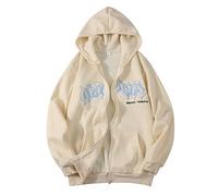 Giacca Felpa con Cappuccio E Zip Stampa Gotica Street Fashion Unisex con Coulisse 90s E Girl Top Maglia per Lavoro Invernale Comoda alla Moda (Khaki, M)