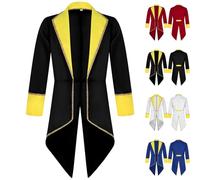 Giacca Frac Uomo Vendita, Colori a Contrasto Cappotto Steampunk Uomo con Bordo d'oro, Irregolare Vittoriano Uniforme Palazzo Abito Risvolto Cappotti Medievale Costumi da Gentiluomo Halloween Costume