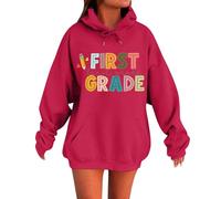 Giacca francese da donna e ragazza, alla moda, per autunno e inverno, pullover con cappuccio per il primo giorno di scuola, felpa da insegnante, felpe grafiche con tasche con lettere stampate a