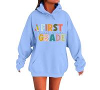 Giacca francese da donna e ragazza, alla moda, per autunno e inverno, pullover con cappuccio per il primo giorno di scuola, felpa da insegnante, felpe grafiche con tasche con lettere stampate a