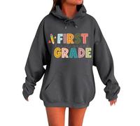 Giacca francese da donna e ragazza, alla moda, per autunno e inverno, pullover con cappuccio per il primo giorno di scuola, felpa da insegnante, felpe grafiche con tasche con lettere stampate a